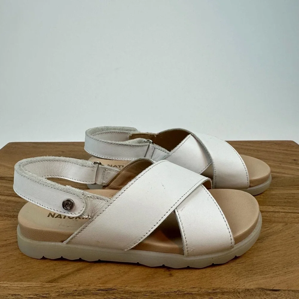 New Little Kids Naturino White Leather‎ Strappy Slingback Sandals Size 12.5 C